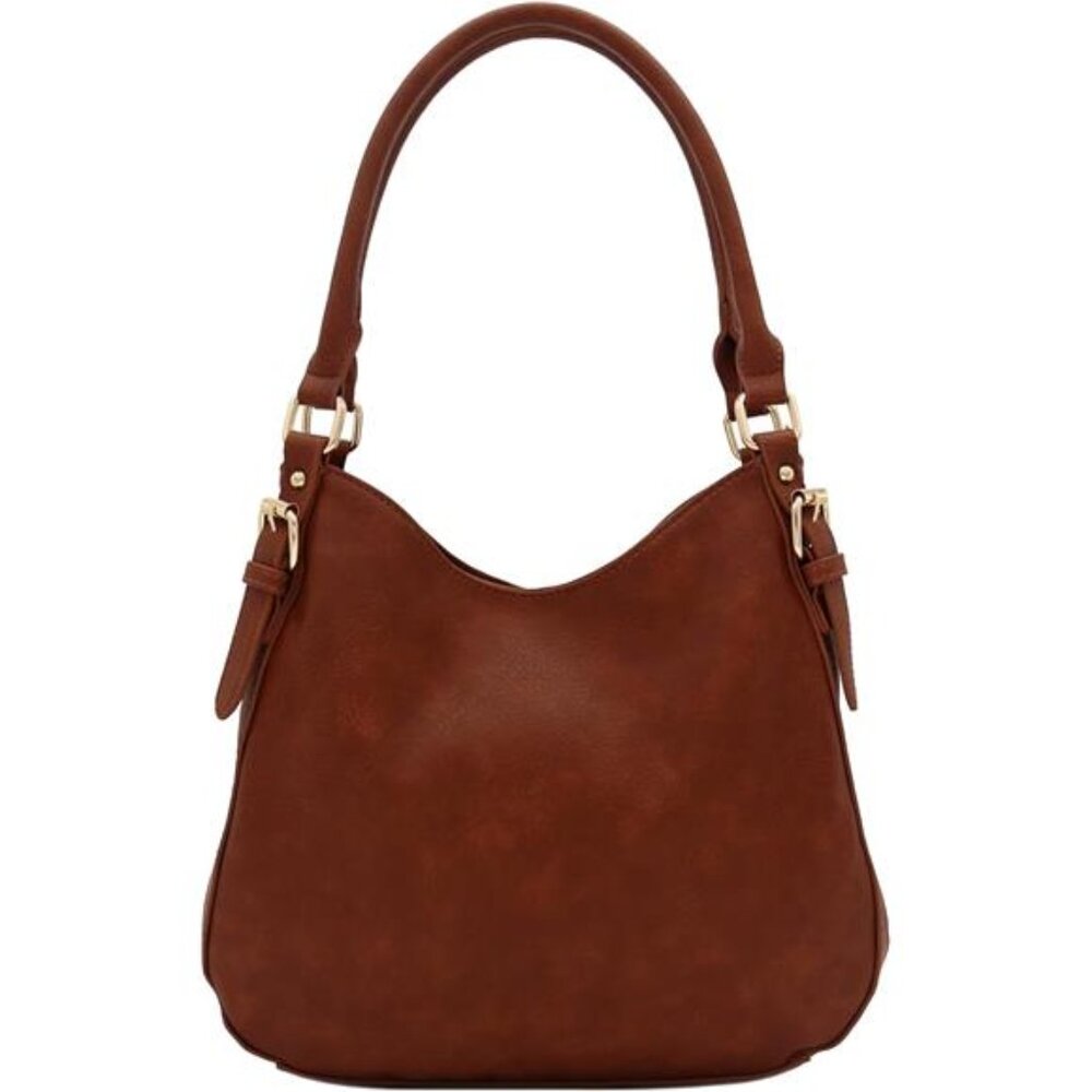 Lightweight 3 Compartment Faux Leather Medium Hobo Bag